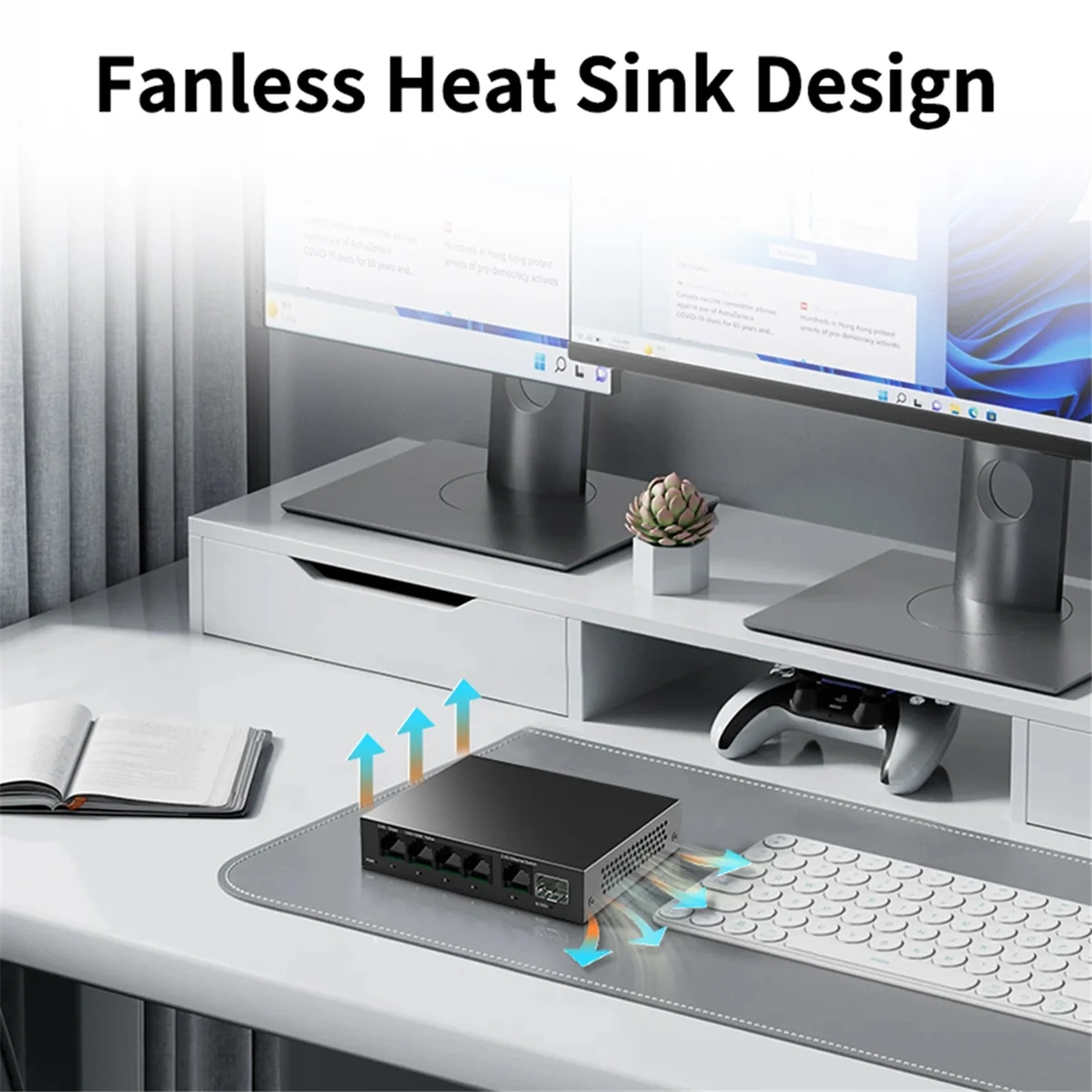 Y06A 2.5G Switch 5 Port 2500Mbps Network Switch with 10G SFP+ Auto /MDIX Plug and Play Unmanaged Ethernet Switch EU PLUG