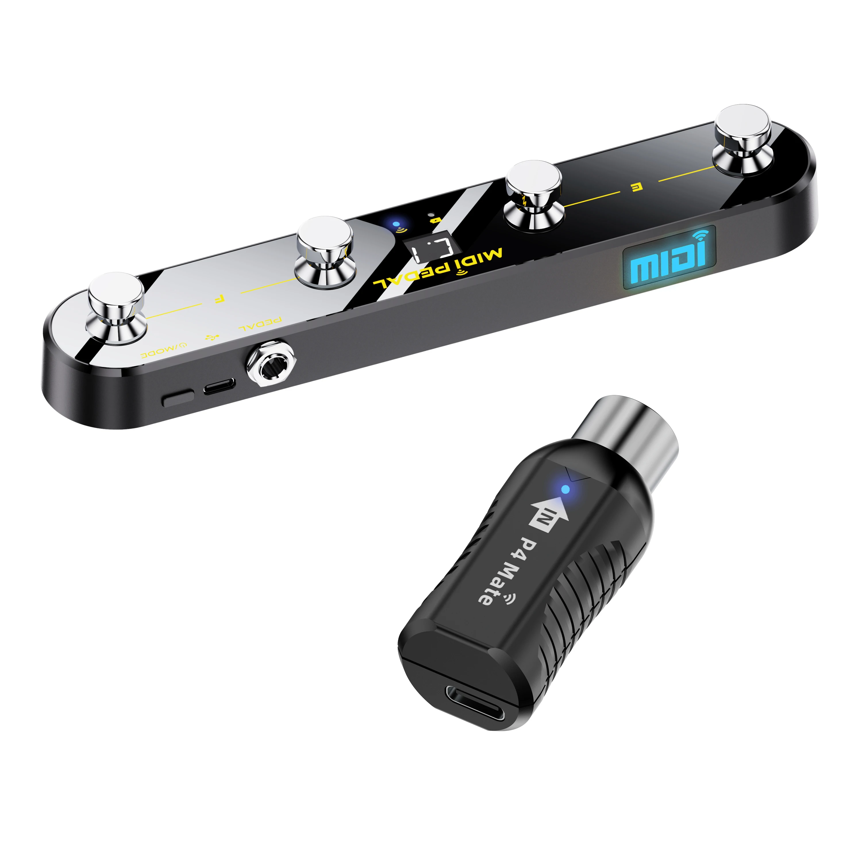 Image of JAMJUM P4 Tragbarer Kabelloser MIDI-Fußcontroller - 4-Tasten BT-Pedal, Wiederaufladbar, Batterie/App-Steuerung/für Musiker & DJs