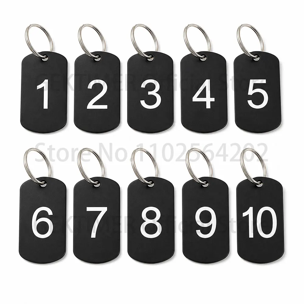 GEKTIMER Schwarze Aluminium-Nummernschilder mit Schlüsselring, Schwarze Rechteckige Aluminium-ID-Etiketten, Gravierte Nummernetiketten für Zubehör – Detail 2