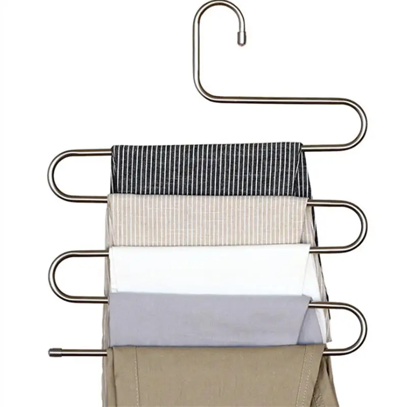 1pc Storage Rack Stainless Steel Pants Rack Multi-layer Anti Slip S-shaped Pants Rack Wardrobe Storage Pants Rack