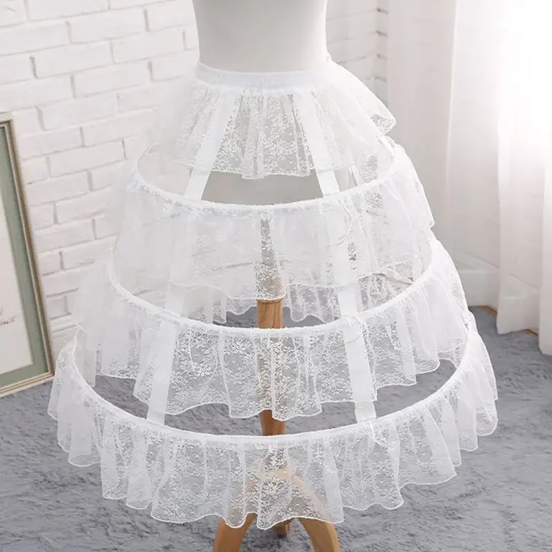 Jupon à volants en dentelle florale pour femme, 4 cerceaux blancs, jupe à proximité réglable, sous-jupe Wstring, robe Lolita Cosplay, crinoline