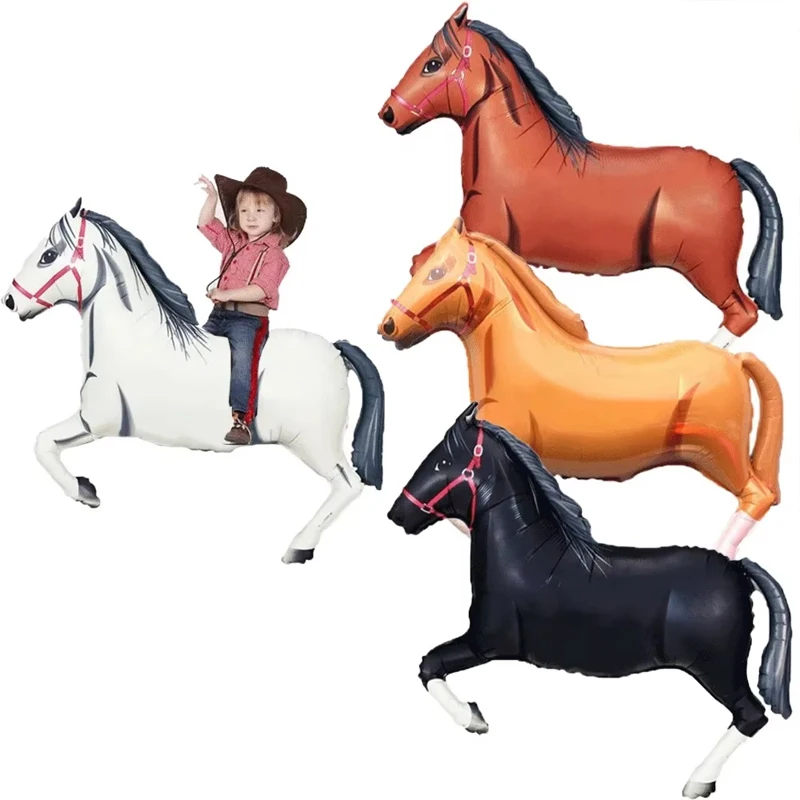 1pc Horse Shaped Aluminium Foil Balloons Brown Black White Horse Kids Toy Birthday Baby Shower Cowboy Theme Party Decorations