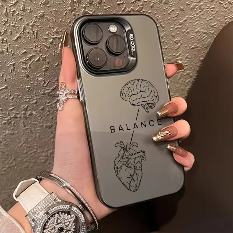 For iPhone 17 16 15 14 13 12 11 Pro Xs Max Plus Air Mini XR X 17e 16e Heart Brain Pattern Plating Silver Phone Case Back Cover - view 2