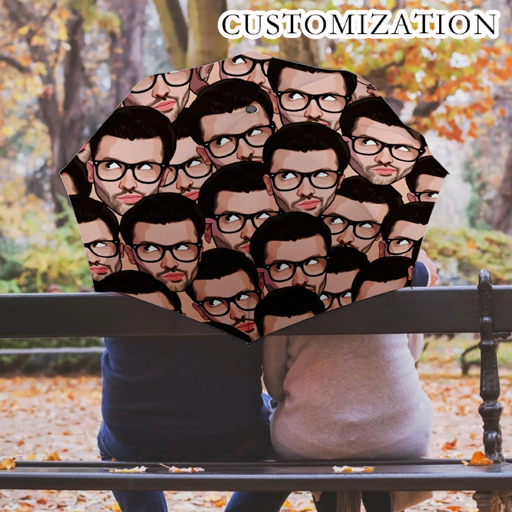 Custom Print Folding Umbrella, Personalized Pattern Photo Customized Compact Travel Umbrella, Windproof Water Repellent UPF50+