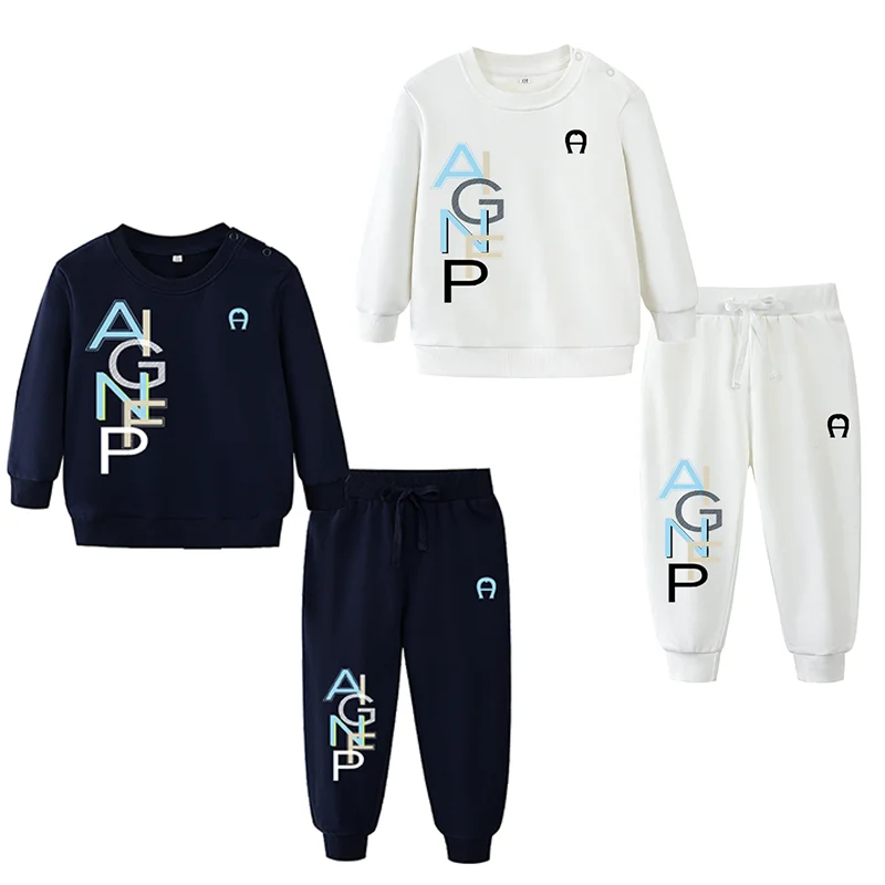0-24-ヶ月新生児長袖セットスウェットシャツ冬暖かい綿パーカーレタープリントパンツ-2-個ベビープルオーバートップススーツカジュアル