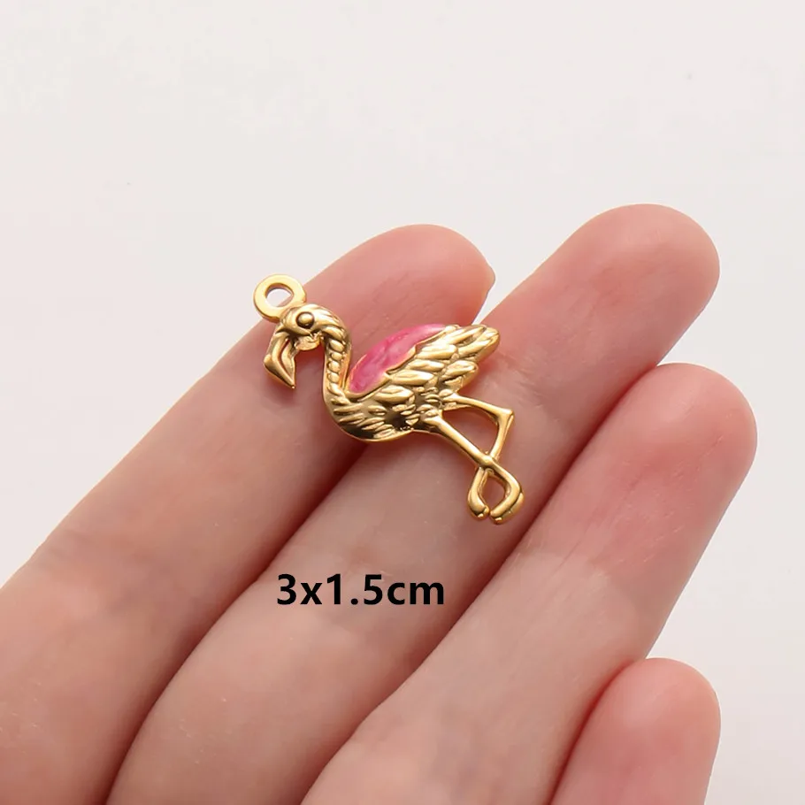 6 Stück Großhandel Rosa/Pinkfarbene Emaille-Tieranhänger Flamingo Schmetterling Seestern Edelstahl-Charms für Schmuckherstellung Halskette – Detail 6