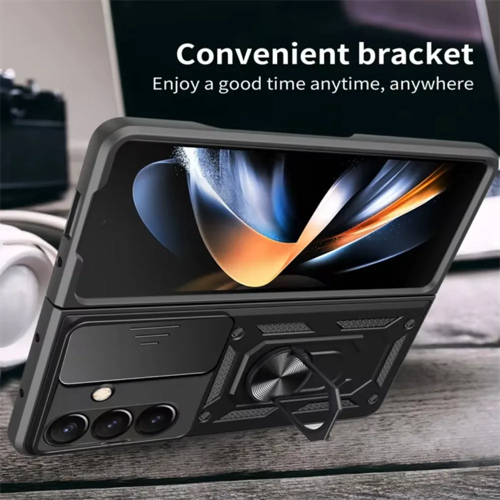 360° Rotating Metal Ring Sliding Push Window Lens Protection Luxury Armored Shockproof Case for Samsung Z Fold 8 Ultra 8 7 6 5 - view 3