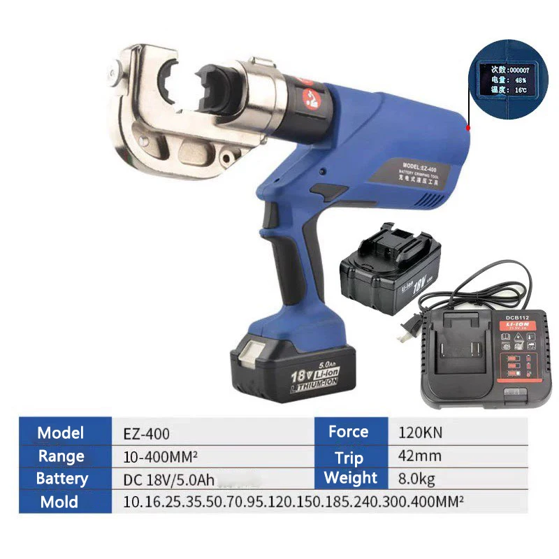 Electric Hydraulic Crimping Pliers Rechargeable Cable Copper Aluminum Terminal Crimping machine EZ-400 Wire Crimping Tool