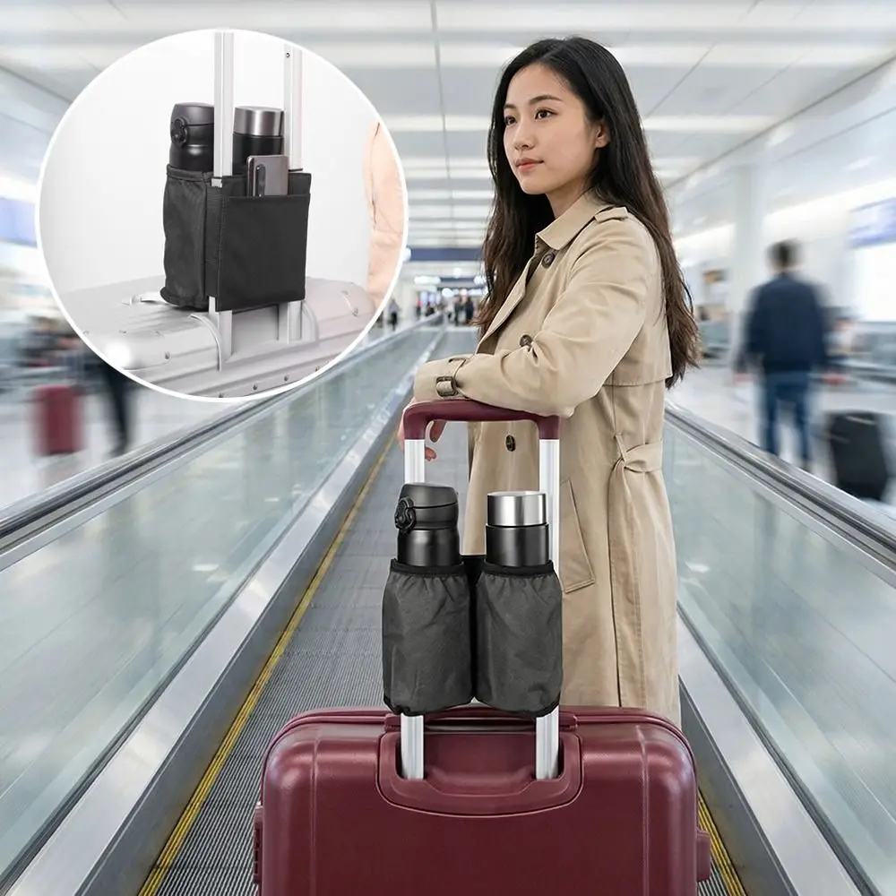 Hands-Free Design Luggage Cup Holder Fits All Handles Foldable Suitcase Drink Bag Portable Storage Multi-functional
