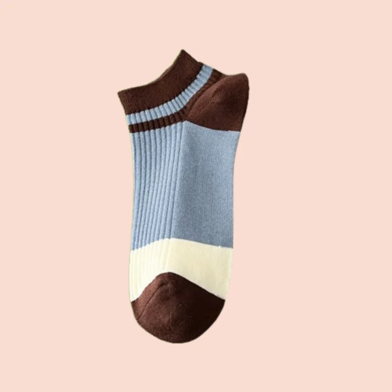 3/5 Pairs Men's Boat Socks Casual Striped Cotton Socks Contrast Color Men's Simple Socks Double Needle Spring and Summer Socks