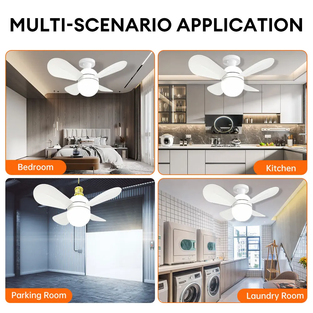 48W Rechargeable Ceiling Fan Light E27 Dimmable Ceiling Lamp Remote Control Cooling Fan with Timer Living Room Kitchen Fan Lamp