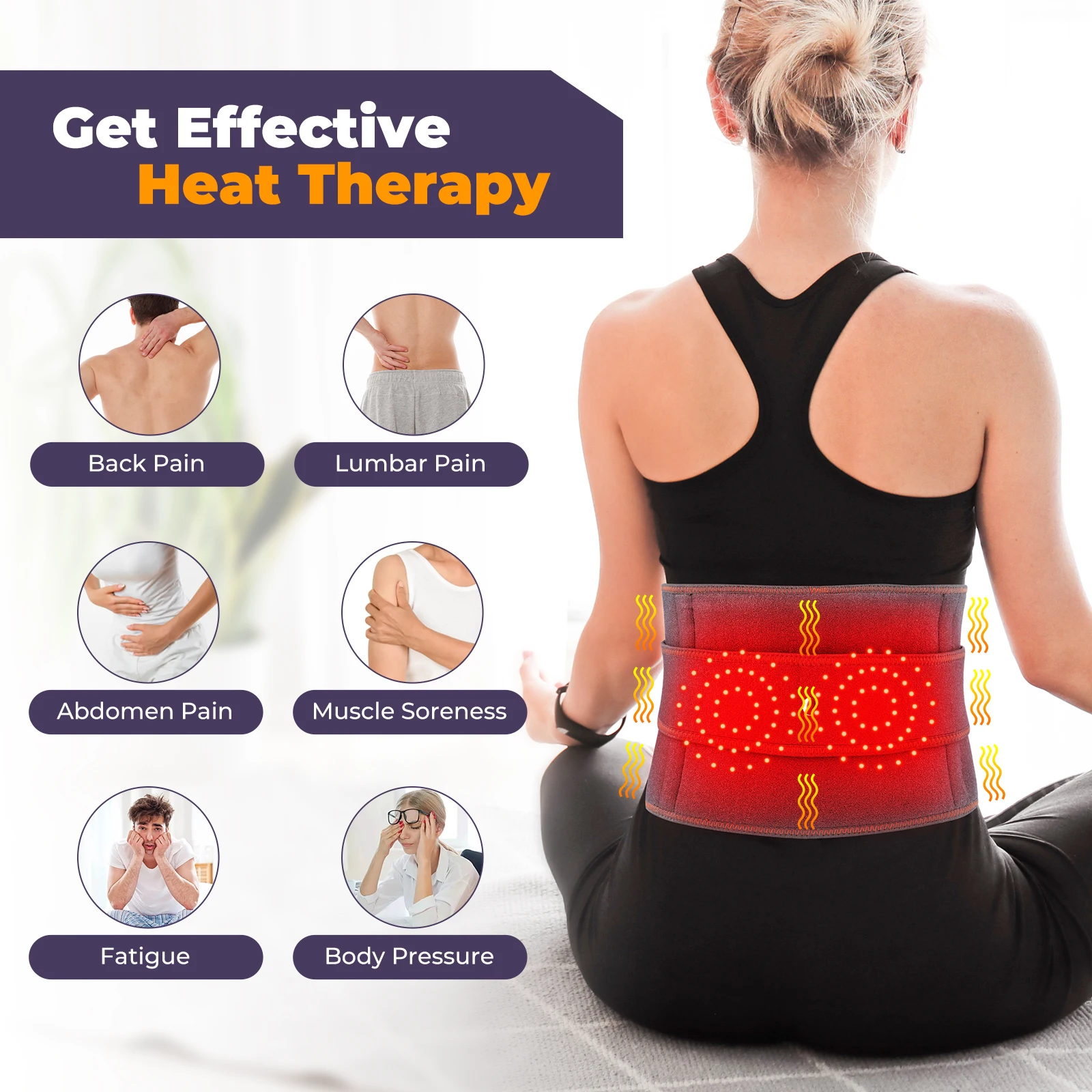 Heated Abdomen Belt Heating Vibration Massager Lumbar Pads Menstrual Period for Women Female Stomach Warmer Waist Relaxer Unisex