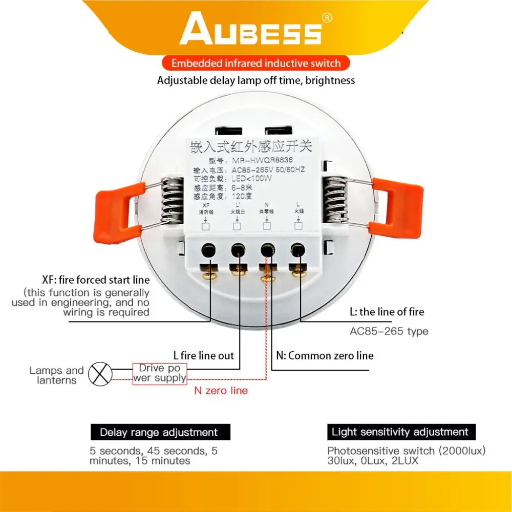 Human Body Sensor Switch Adjustable Ceiling Installation Motion Detection Embedded Human Body Sensor Infrared Sensor