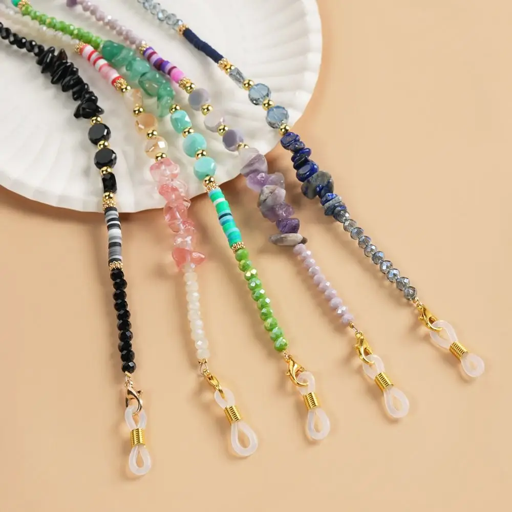 

Colorful Beads Glasses Chain Crystal Stone Eyeglass Holder Necklace Neck Strap Soft Ceramic Eyeglass Chain Holder