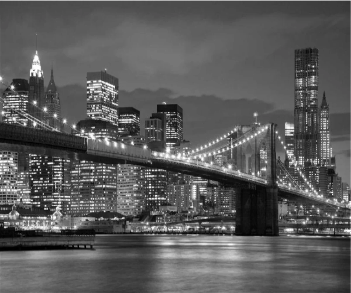 Customized Size Wallpaper Black and White Night Scene London Bridge Lighting Night Scene Wallpaper Architecture 3d murals