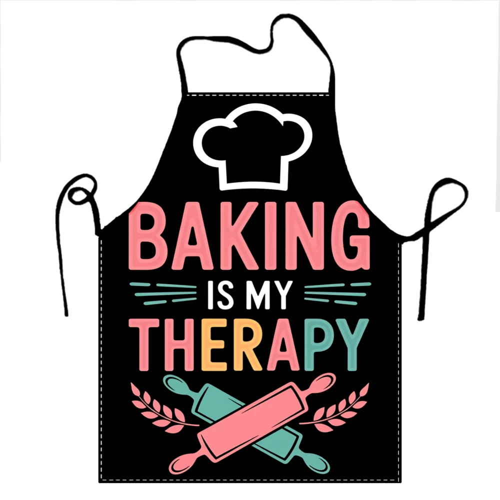 Baking Is My Therapy Apron Chef Hat Design Cooking Baking Gift For Women Men Kitchen Apron With Rolling Pin And Wheat Pattern