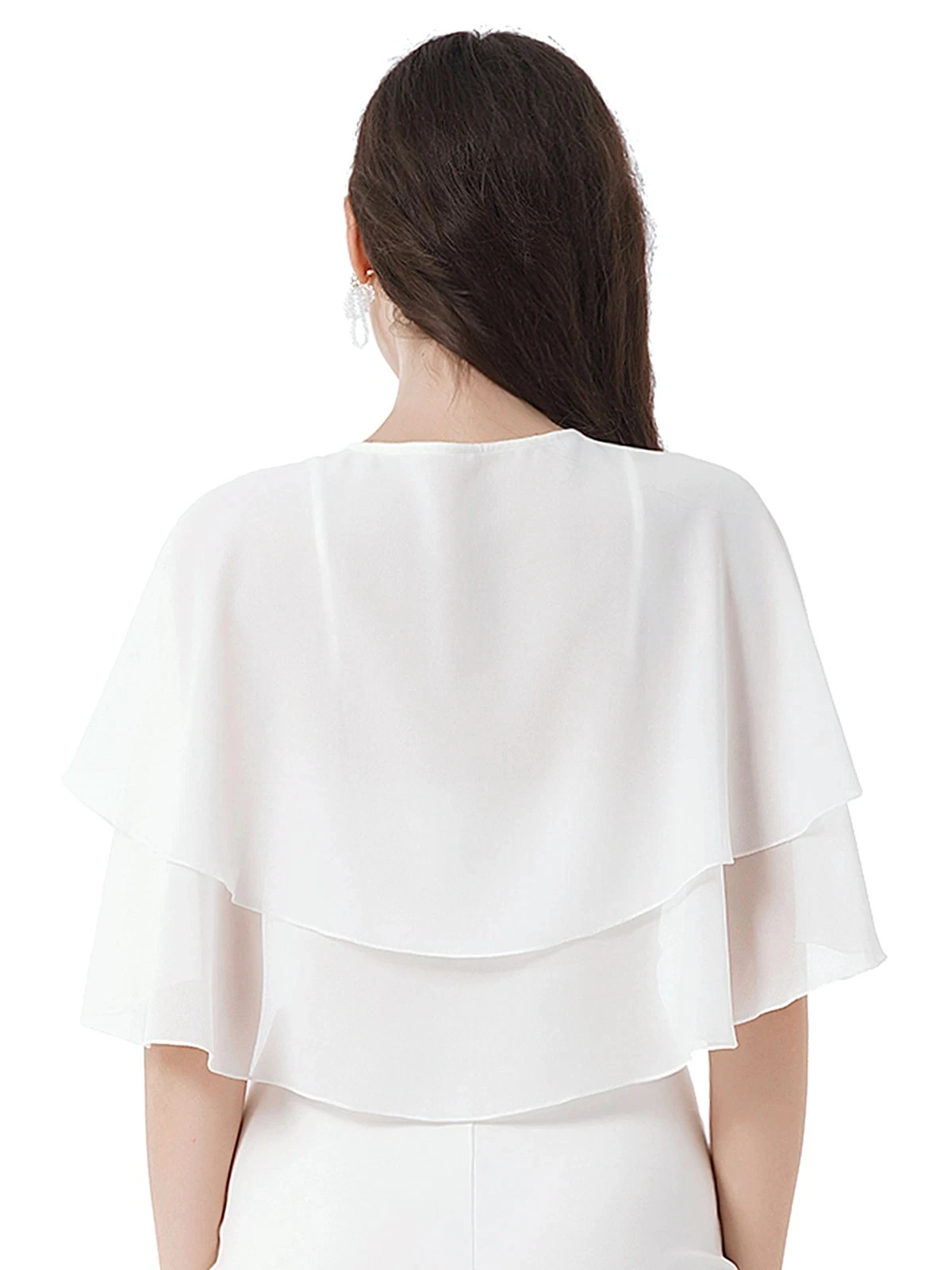 Customized Chiffon Wedding Wrap Tiered with Button Bride Shawl Bridal Capes Wedding Accessory