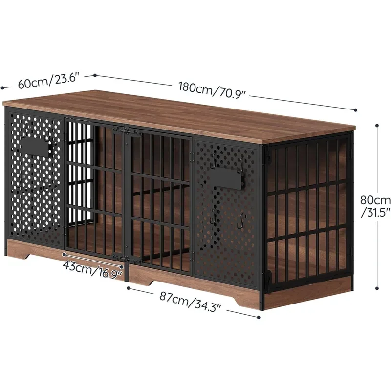 71 Dog Crate Furniture for 2 Large Dogs Heavy Duty Indoor Kennel with Removable Divider Name Tags TV Stand Cage Furniture for