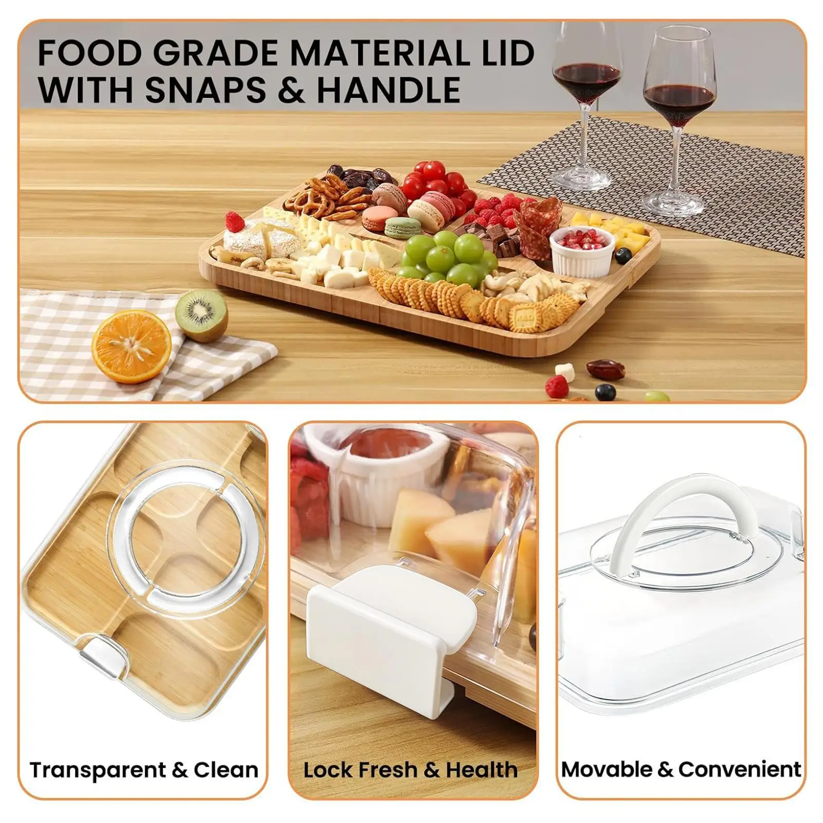 Chopping Boards For Kitchen Wooden Cutting Board Kitchen Supplies Storage Container Serving Tray With Lid For Charcuterie Food view 5