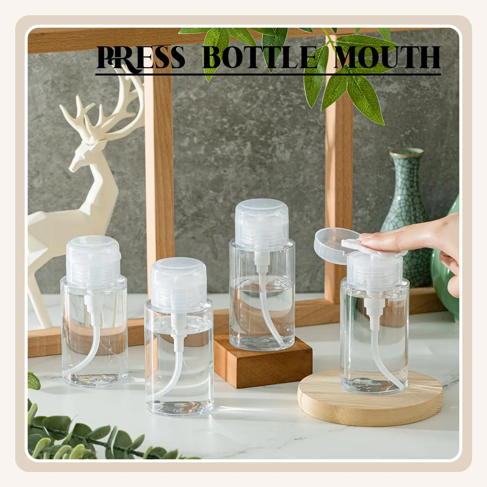 6 Pack Push Down Pump Dispenser 200 ml Empty Nail Polish Remover Pump Alcohol Pump Dispenser Push Top Bottles Containers