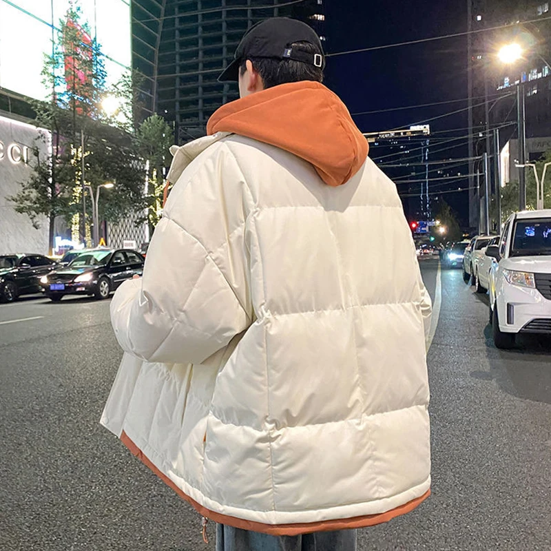 Moda masculina com capuz algodão-acolchoado jaquetas 2025 outono inverno juventude high street wear solto engrossar casaco ao ar livre à prova de vento parkas