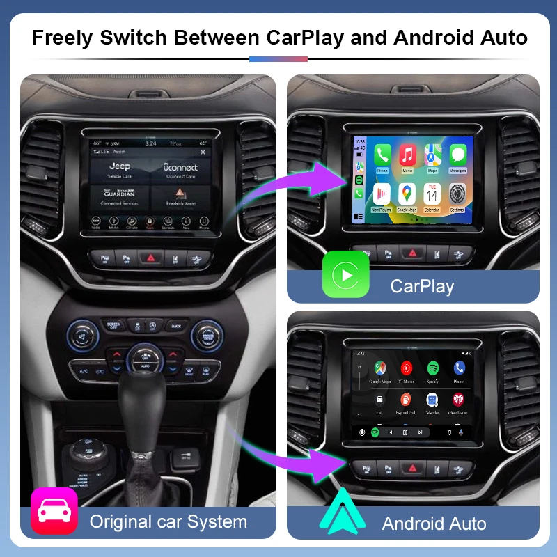 Wireless CarPlay Android Auto For Jeep Cherokee/Compass/Grand-Cherokee Support Mirror Multimedia