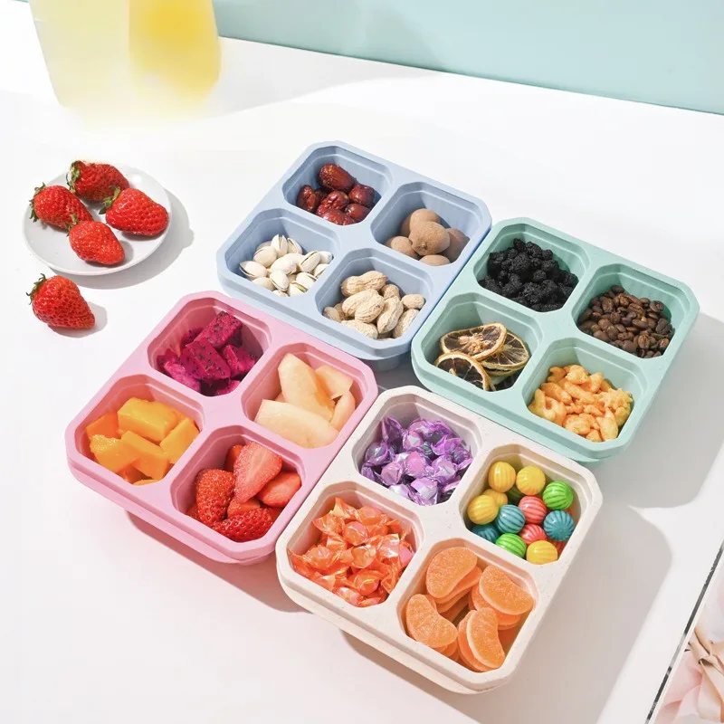 Snack Box with Four Transparent Lids, Snack Container, Food Box for Fresh-keeping Snacks, Lunch Box, Dried Fruit Box, Adult Meal