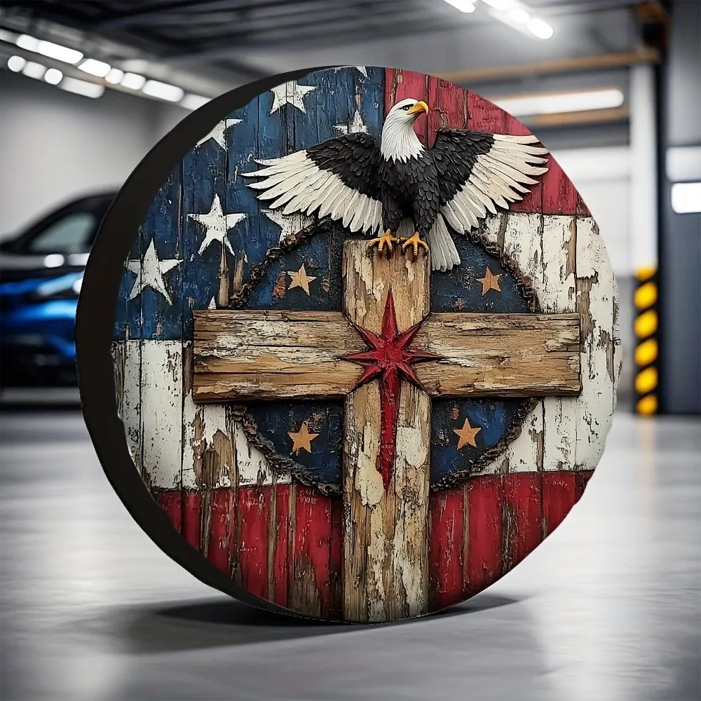 

Чехол для запасного колеса с американским флагом и орлом, прочный полиэстеровый защитный чехол для парковки