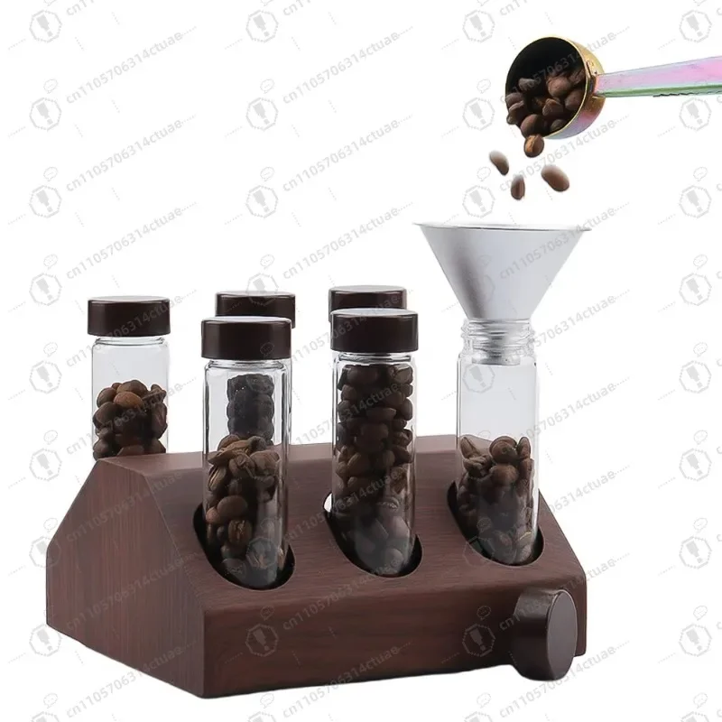20G Single-Dose Coffee Bean Storage Container Set (6 pieces) Glass Tubes + Metal Rack + Funnel Moisture-Proof and Fresh-Keeping