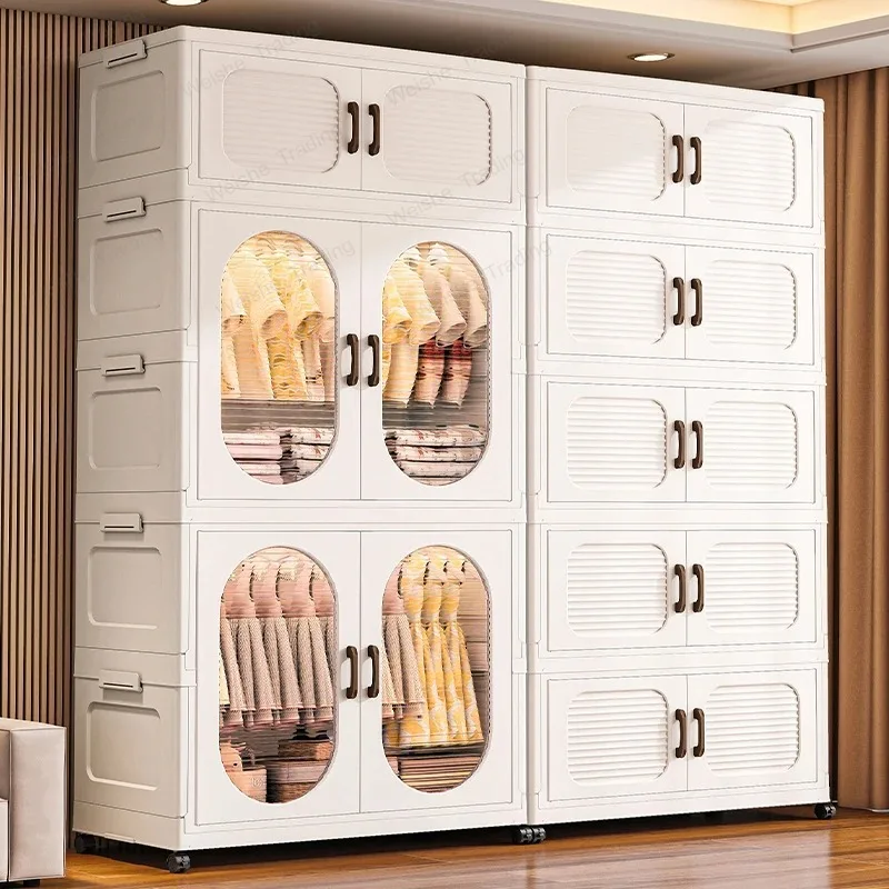 

60cm Double-Door Foldable Wardrobe with Wheels - Large Capacity Magnetic Closure Storage for Clothes/Quilts, Bedroom/Living Room