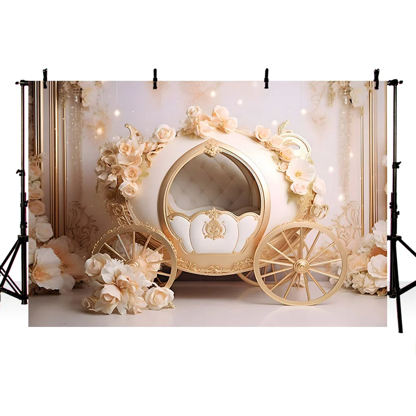 Mehofond Photography Background Carriage Flower for Baby Shower Party Princess Birthday Portrait Cake Smash Backdrop Photozone