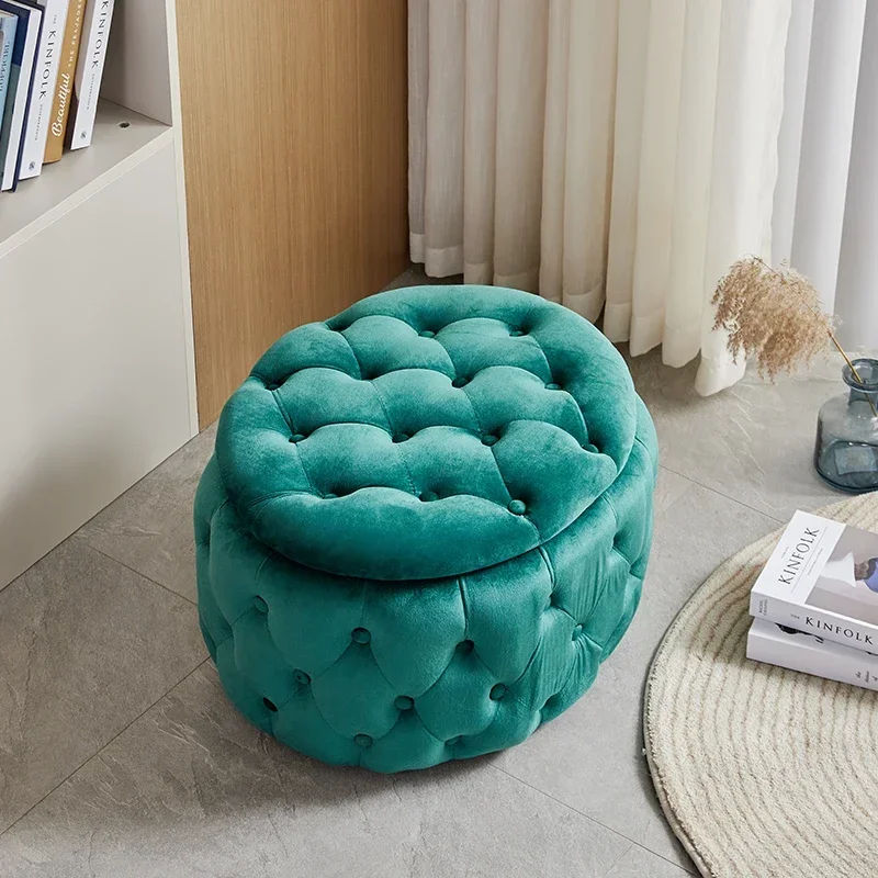 Velvet Bedroom round Dressing Stool with Storage - Comfortable Shoe Bench Seat for Wardrobe Organization Bed End Furniture