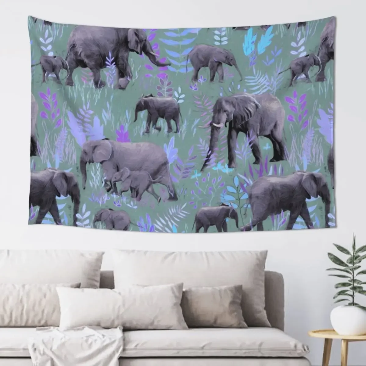 

Sweet Elephants in Purple and Grey Tapestry Room Decorating Aesthetic Outdoor Decor Wall Mural Tapestry