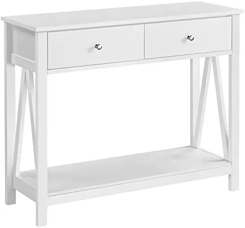 

Wood V-Shaped Design Sofa & Console Table Hallway Table with 1 Drawer and Bottom Open for Entryway/Living Room, White