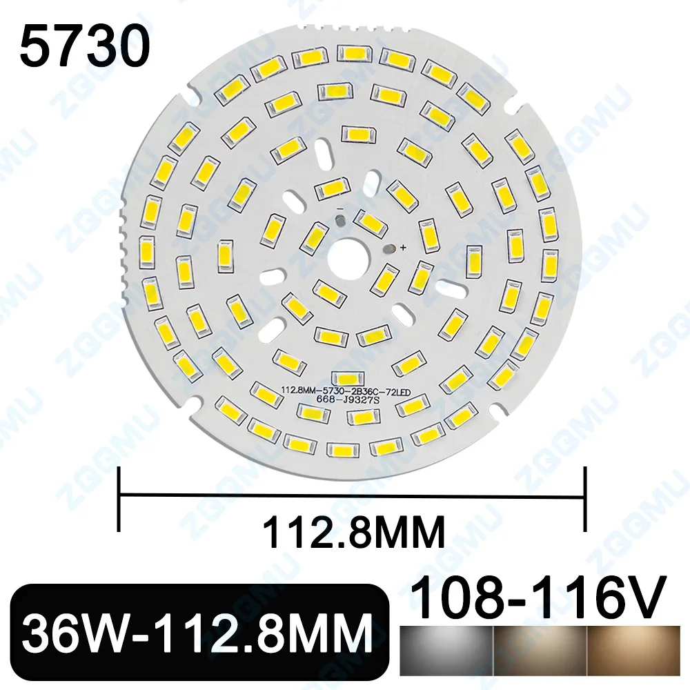 High Brightness LED 36W 50W 5730 SMD Lamp Bead Lamp 108-116V 150-160V Plate Light Bulb Round Changing Light Source 112.8MM.