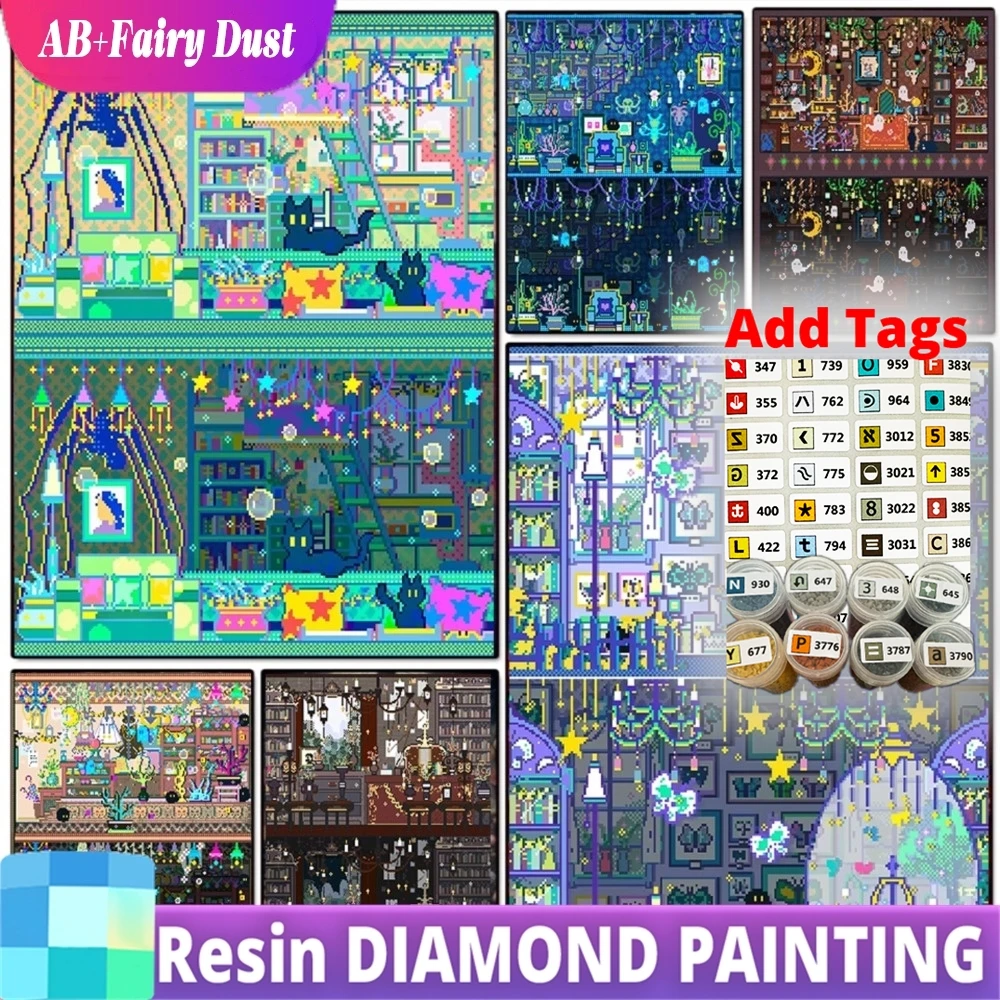 

Resin Fairy Dust AB Diamond Painting Full Square Round Diamond Painting New Collection Diamond Art Pixel Modular Colorful Anime