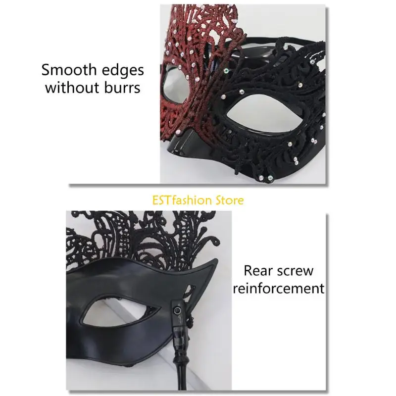 Y5GC Rhinestones ลูกไม้หน้ากากสวมหน้ากากด้วยไม้ Venetians หน้ากากพรรคฮาโลวีนเครื่องแต่งกายมาร์ดิกราส์หน้ากากสำหรับผู้หญิงสาว