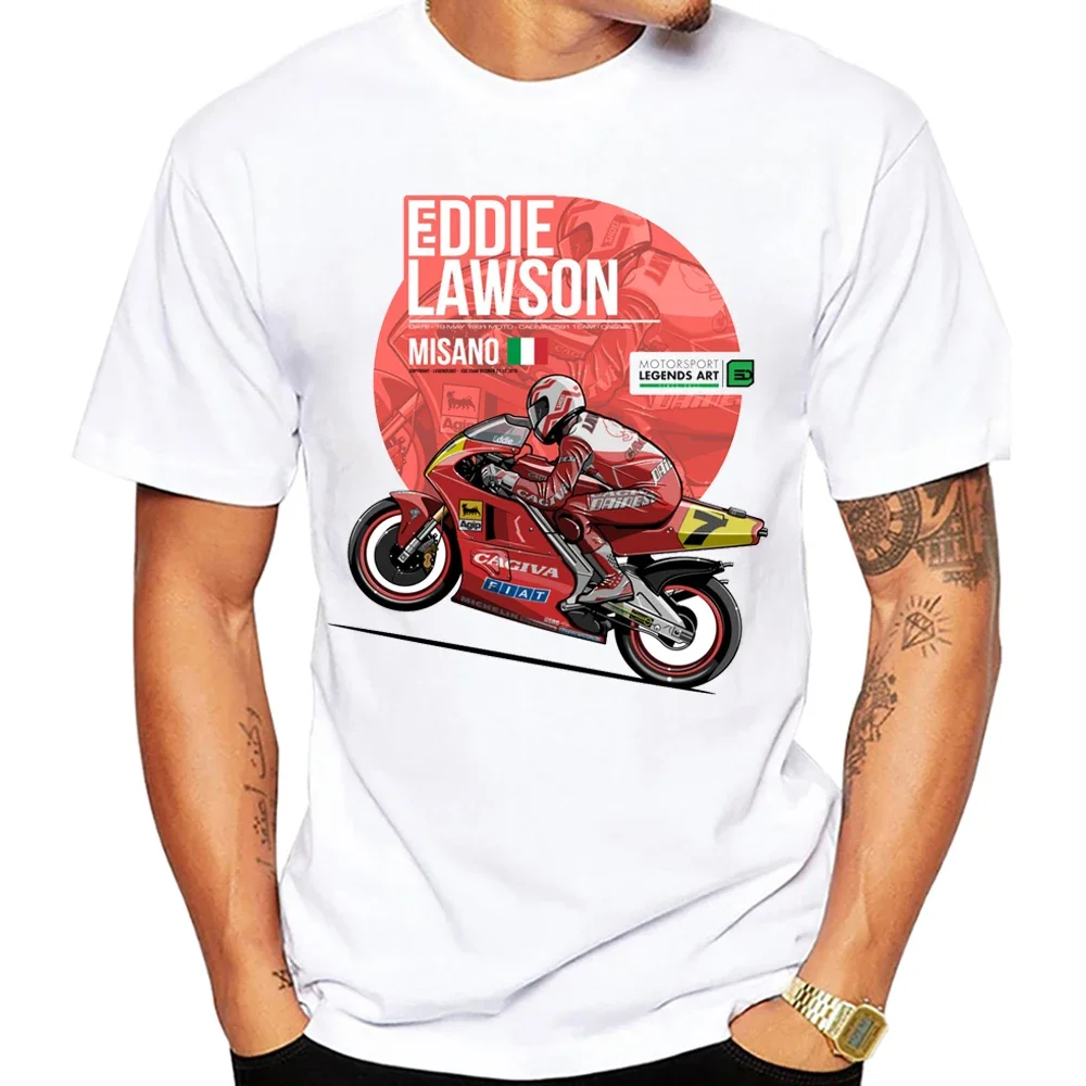 Eddie Lawson - 1991 Misano GP T-Shirt Summer Men Short Sleeve GS Adventure Sport Casual White Tops Legeng Motorcycle Rider Tees