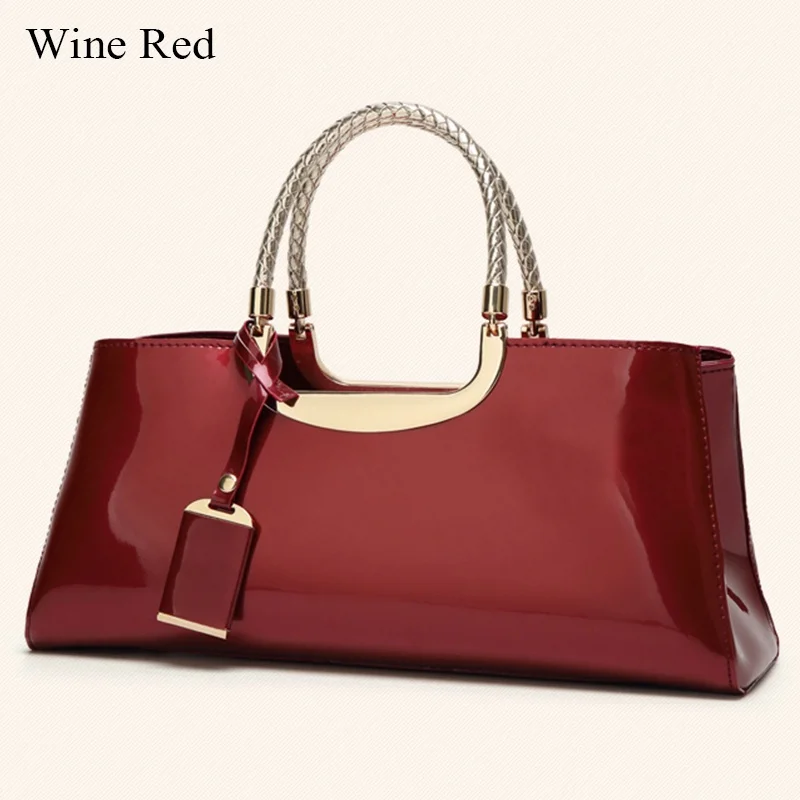 Women Elegant Waterproof Bright Smooth Leather Totes Bag Handbags Messenger Bag Bride Bag Dinner Party Evening Bag for Lady