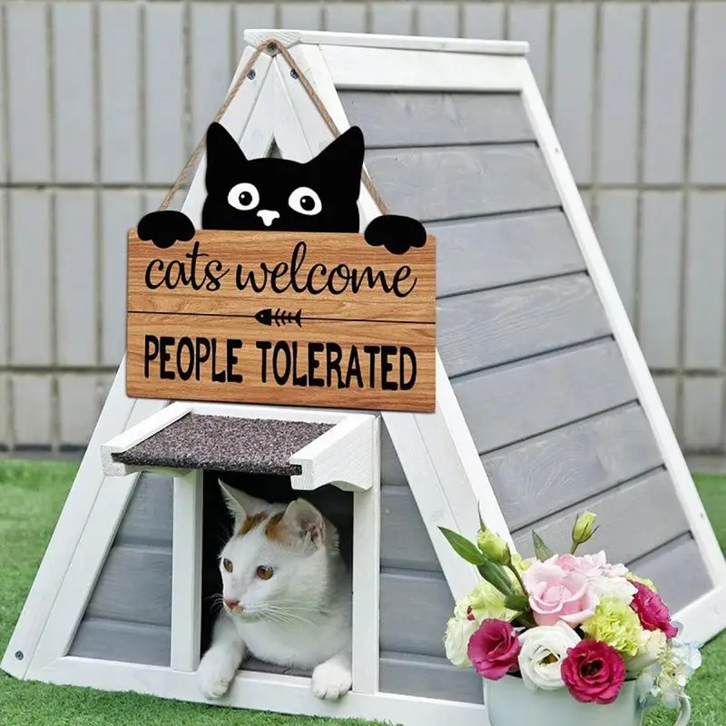 Cat Signs Home Decor Cute Cats Welcome People Tolerated Wall Sign Kitten Footprint Decor Black Cat Wall Decor Pet Shop Home