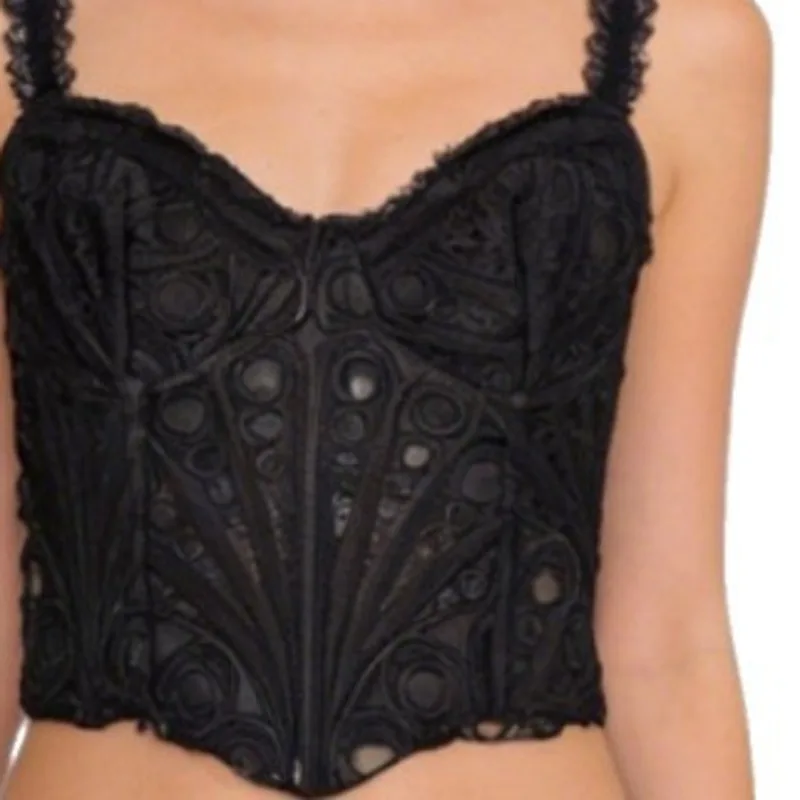 Fish Bone With Irregular Cutouts Court-style Corset With Floral Straps Sheer Lace Ruffle Slim Camisole Body-shaping QUVO view 4