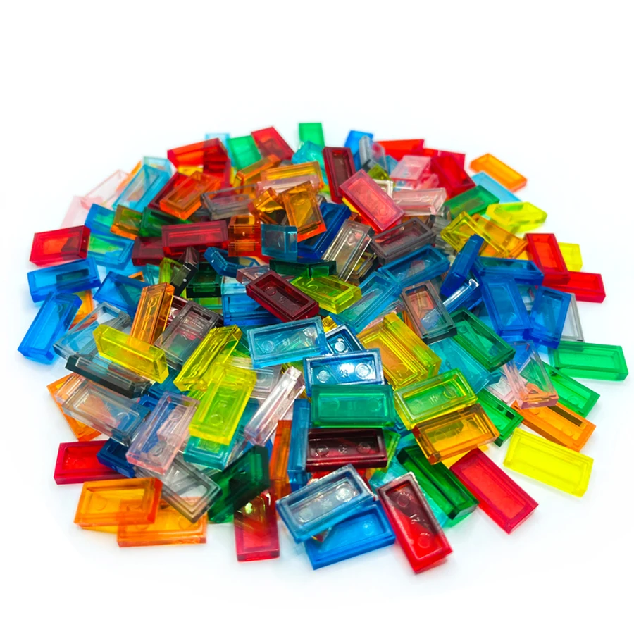 300PCS/LOTTransparent Tile 1X2 Building Block MOC Parts Colorful  Brick Toys for Pixel Art Compatible 3069