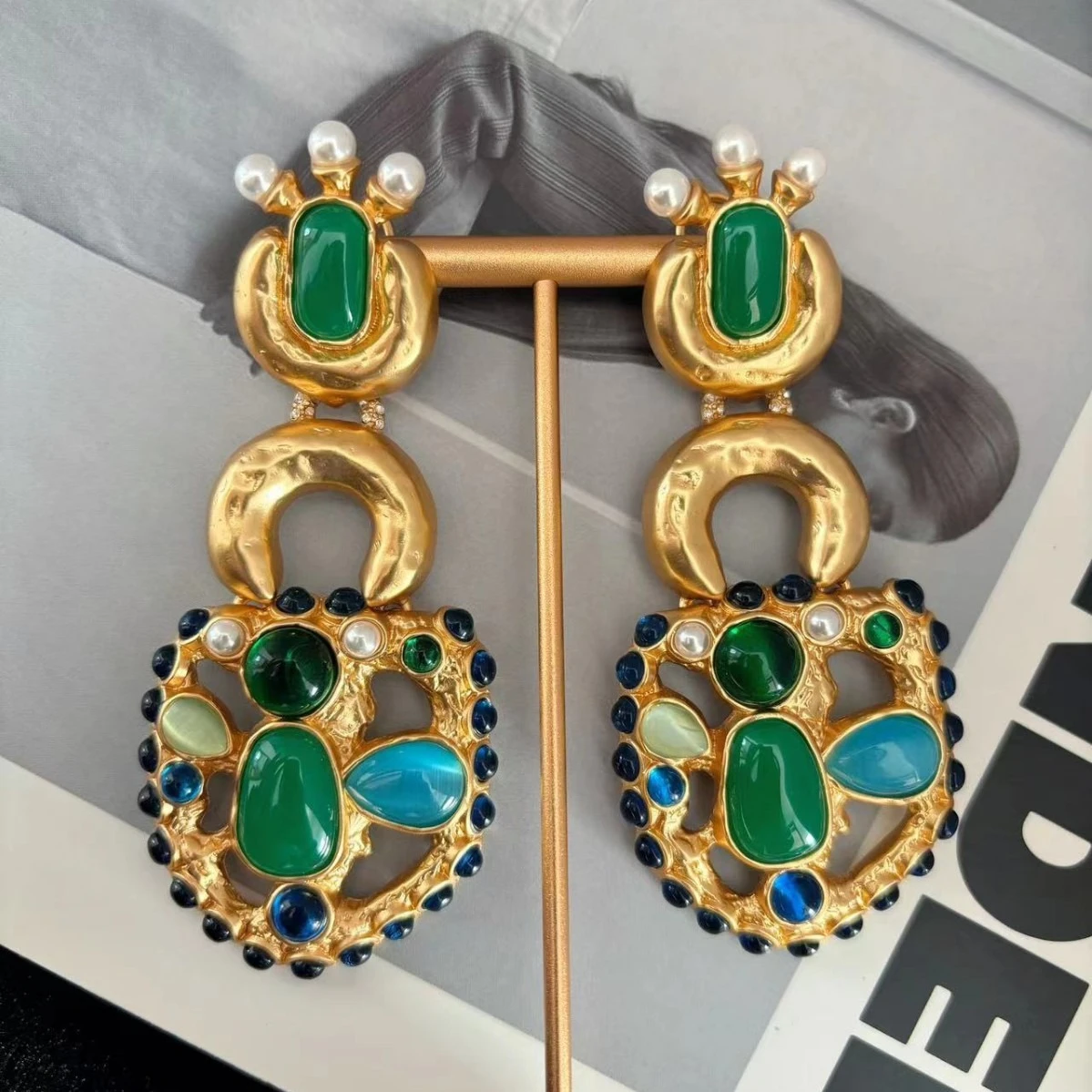 Europe America Colored Gemstone Earrings Women Party Dinner Luxury Jewelry