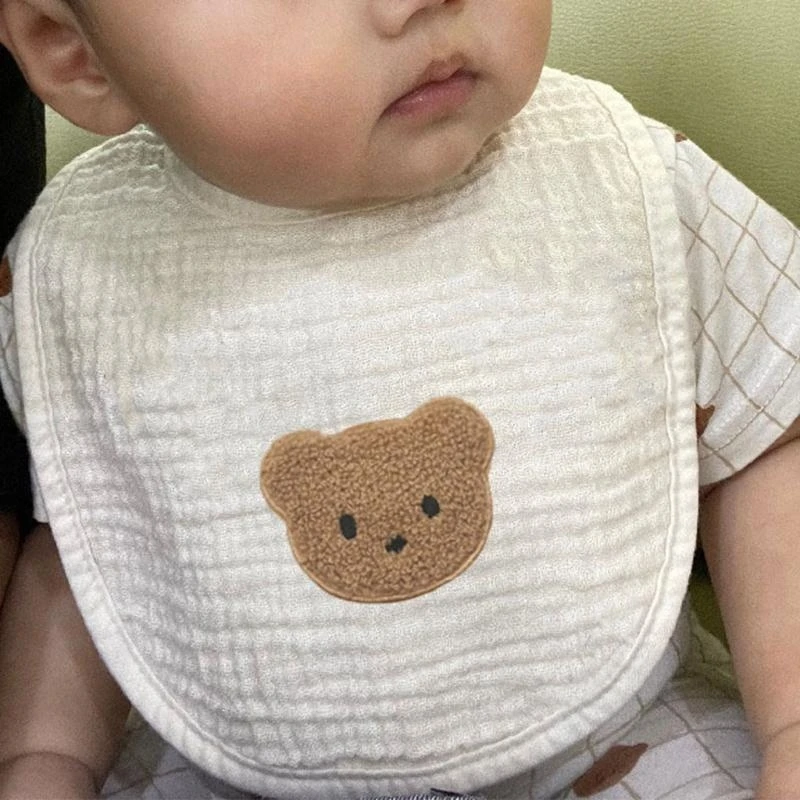 

J15U Mini Bear Drooler Bib Fashion Anti-spitting Milk Cotton Gauze Bib for Babies