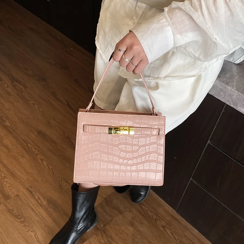 Borsa a tracolla da donna in rilievo coccodrillo, elegante borsa con chiusura a serratura, borsa a tracolla stile vintage, lussuosa e chic