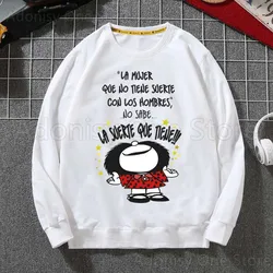 Mafalda Comic Ulzzang Cartoon Kawaii Hoodies, moletons masculinos casuais, tops de cor branca, primavera, outono