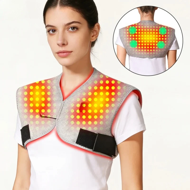 

Red Light Heating Massge Shoulder Support Vibration Relieves Back Joint Pain Fatigue 3-Level Adjustment Timer Shawl Brace