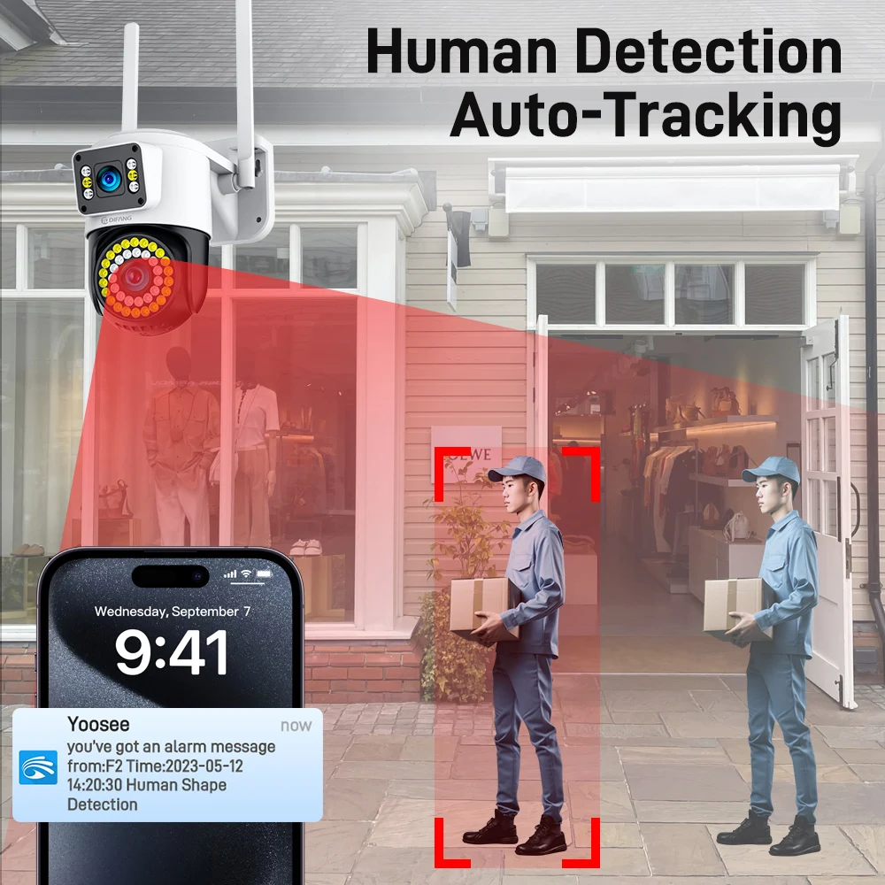 Imagem -04 - Difang 4mp Wifi Câmera de Segurança ao ar Livre ai Humano Detectar Tela Dupla Áudio Bidirecional 360 Yoosee Câmera de Vigilância Doméstica sem Fio Ptz