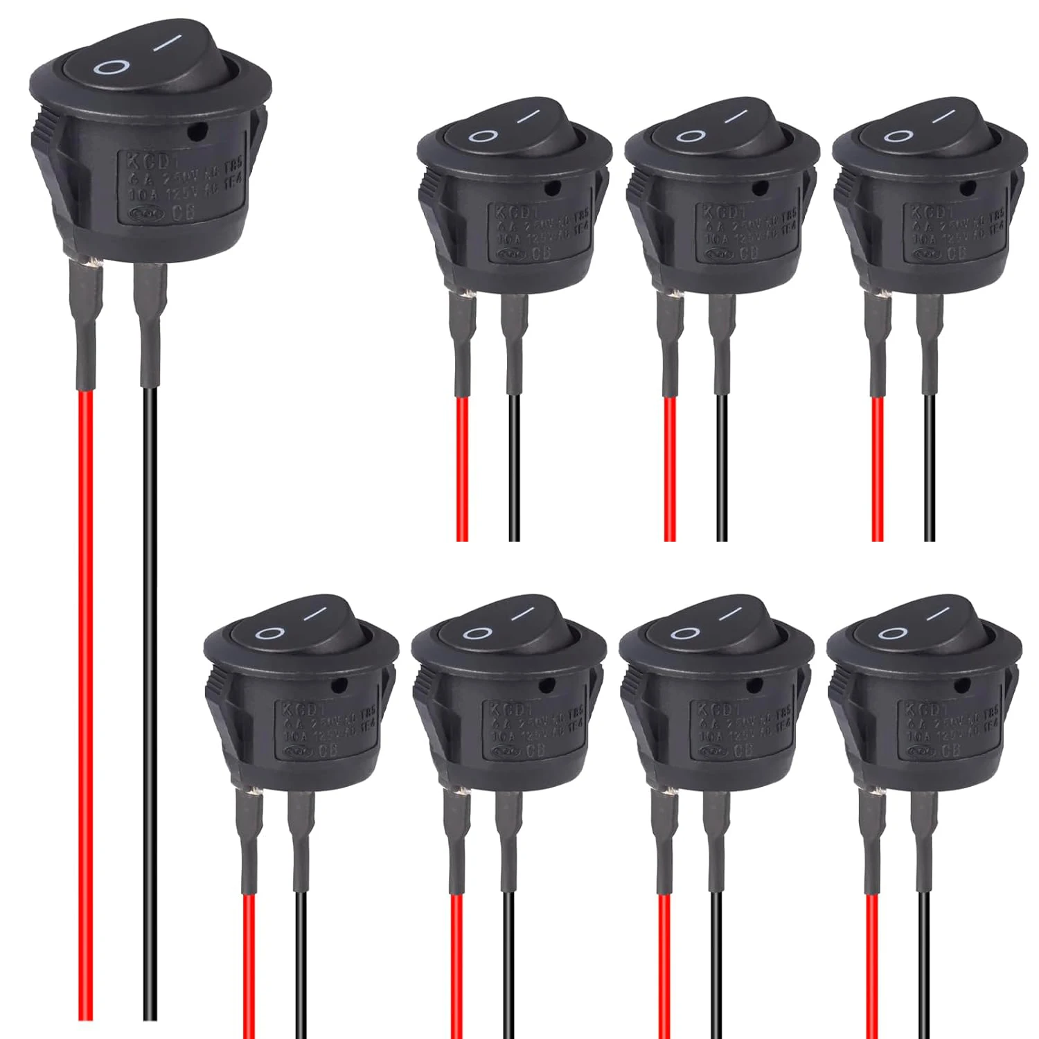8 Stück runde Wippschalter, EIN/AUS-Schalter, 12 V, Kippschalter, 2-polig, SPST, vorverdrahtet, 6 A/250 V, 10 A/125 V AC, für Boot, Auto