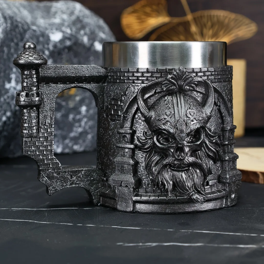 Tazas de cerveza vikingas, espadas cruzadas, taza de caballero, tanque Medieval, dragón, resina y acero inoxidable, taza de café de cerveza templaria, 450ml